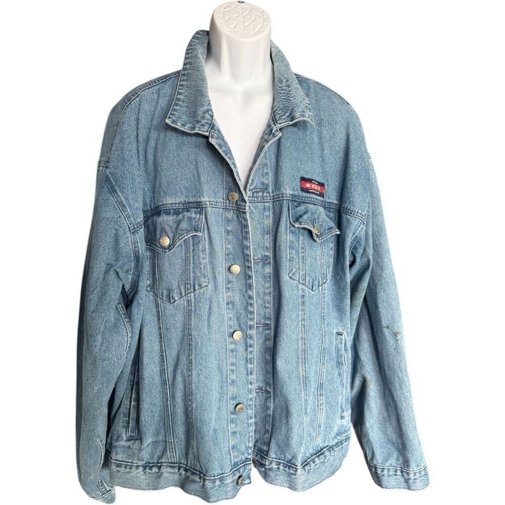 Womens Walt Disney World Vintage Y2K Retro Flag Patriotic Denim Jean Jacket XXL